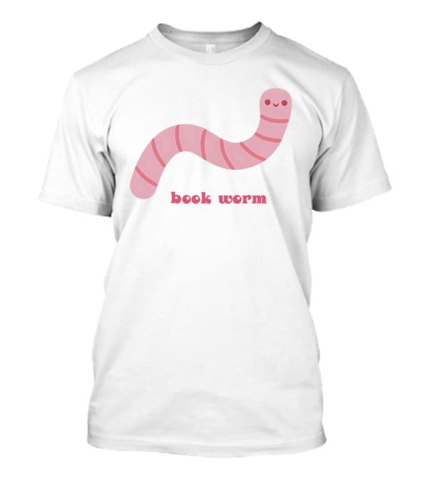 Pink Smiling Book Worm Cute T-Shirt