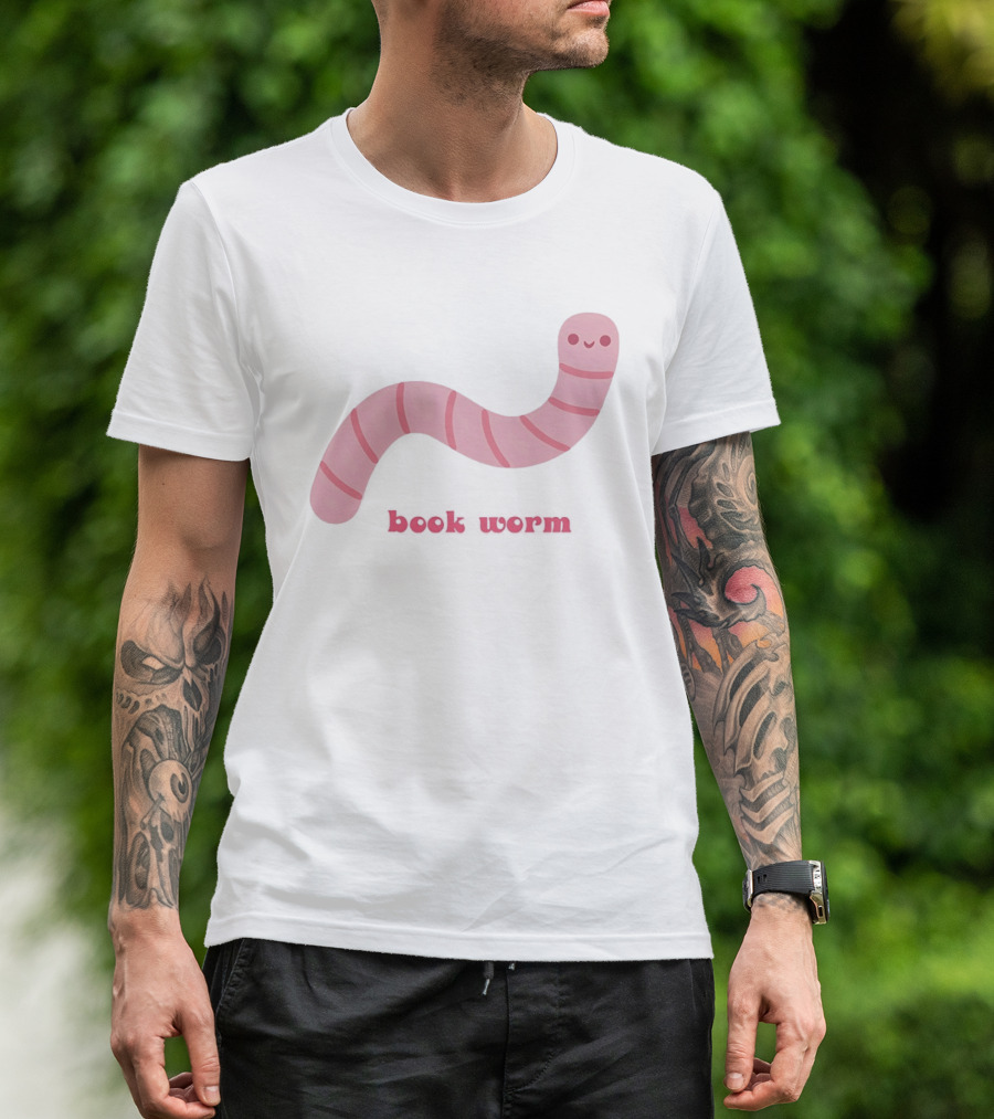 Pink Smiling Book Worm Cute T-Shirt