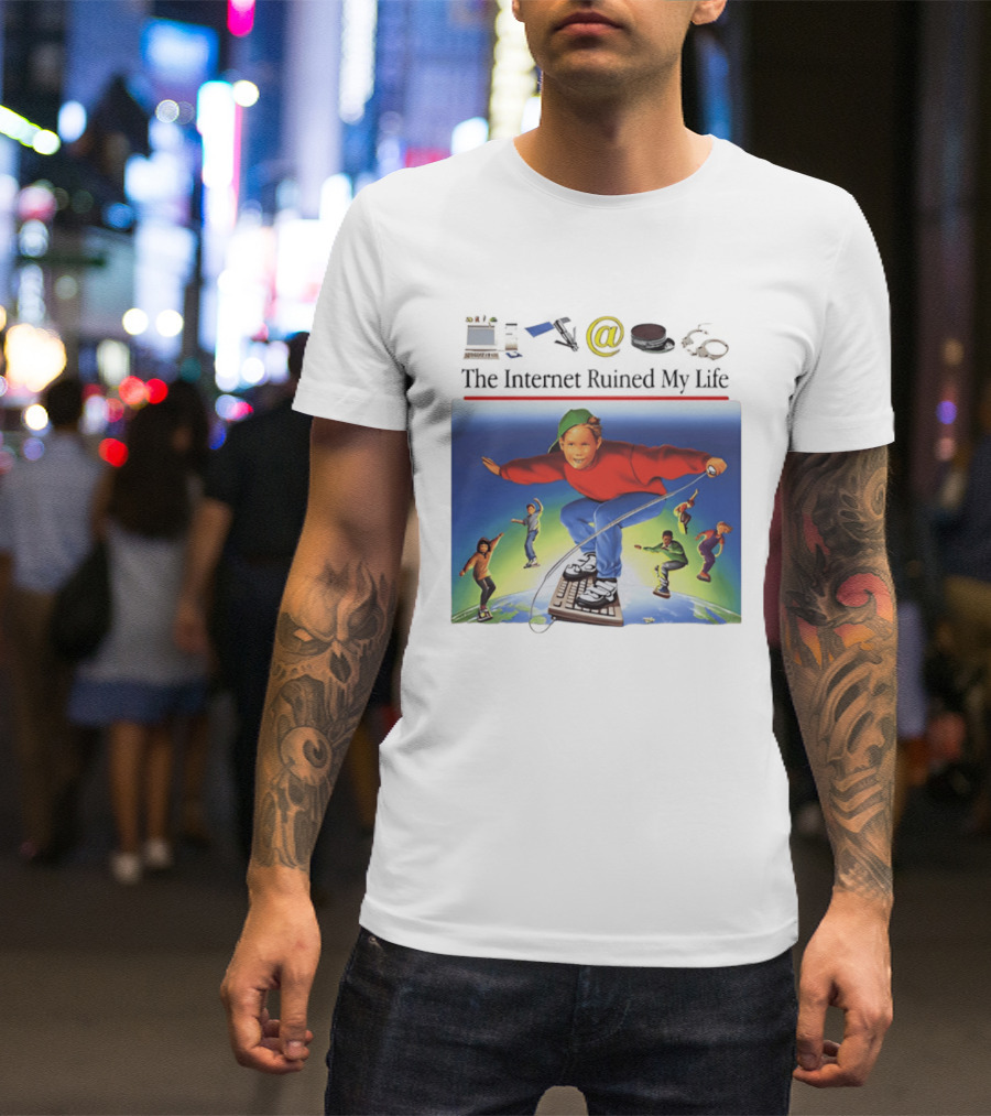 The Internet Ruined My Life 90s Kids On Keyboard Skateboard Adventure T-Shirt