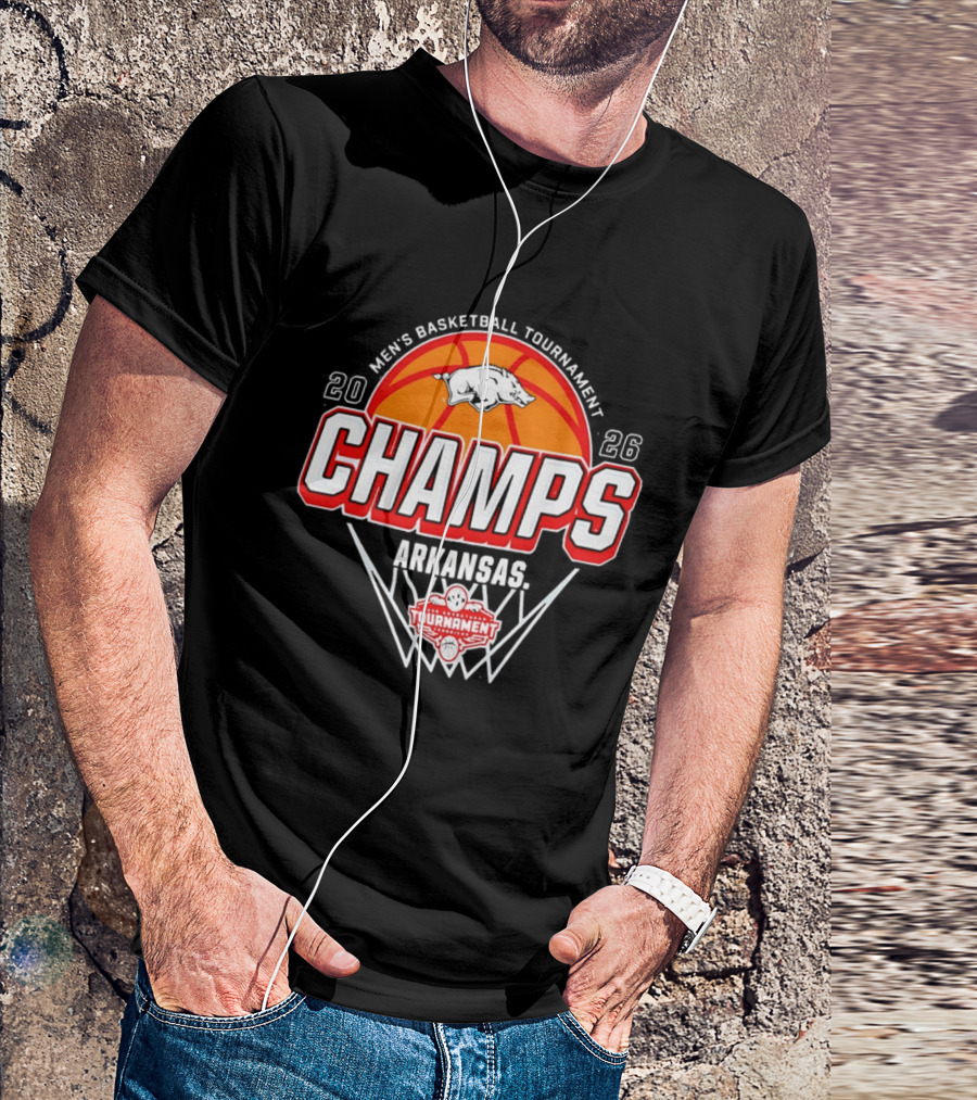 Arkansas Razorbacks Men's Basketball Tournament Champs 2026 Basketball Trophy T-Shirt