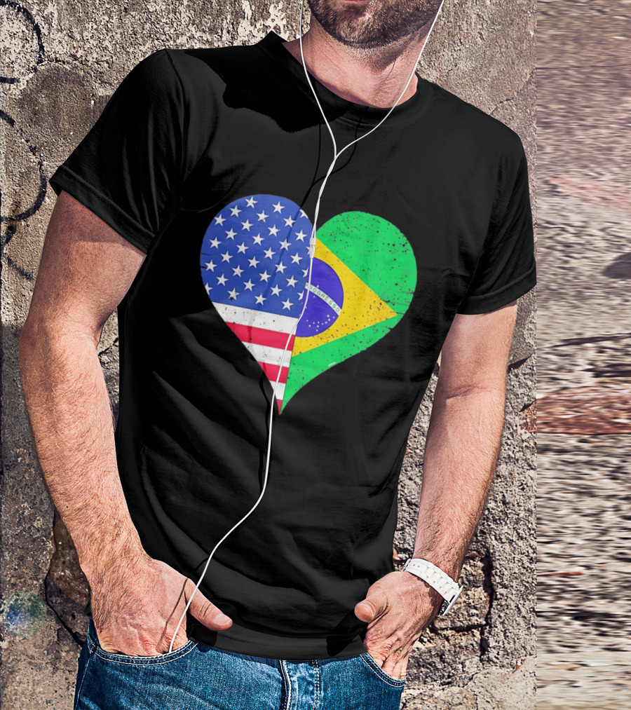 Brazilian And American Heart Flags Unity T-Shirt