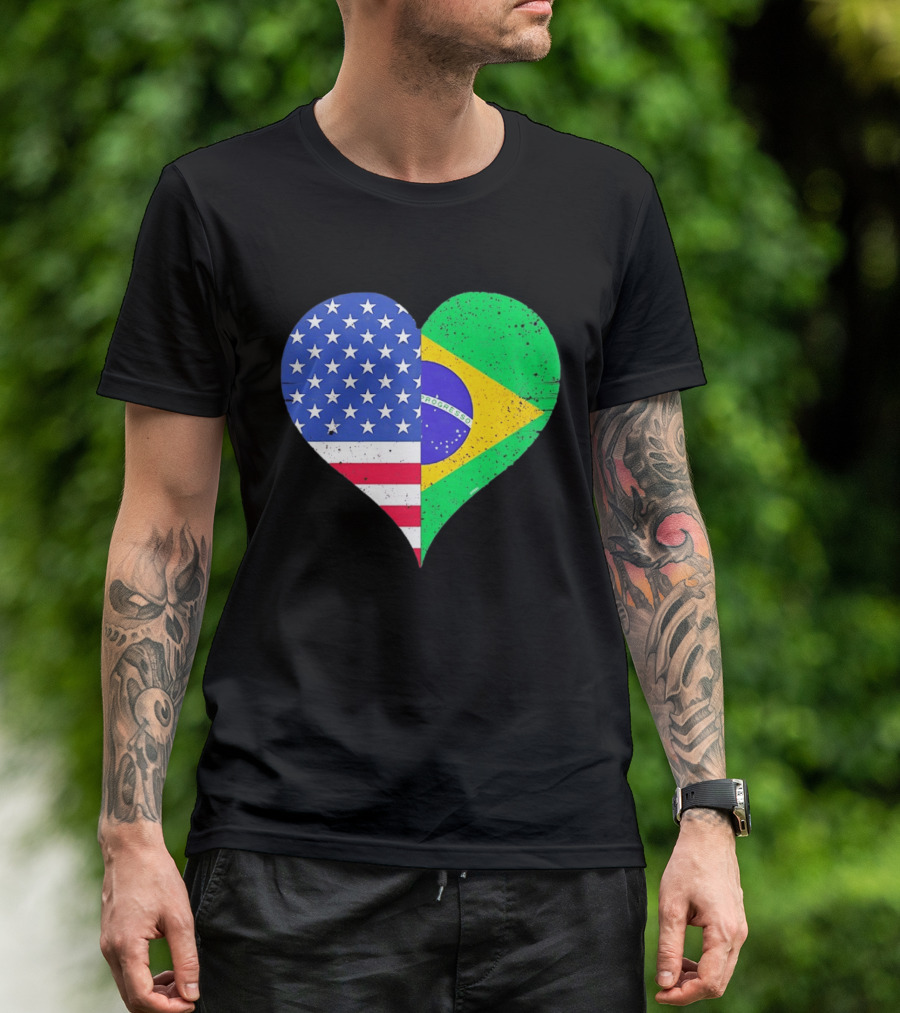 Brazilian And American Heart Flags Unity T-Shirt