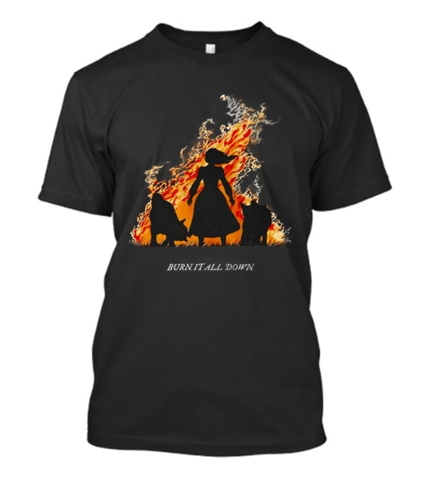 Burn It All Down Matriarchy Flames Woman Wolves T-Shirt