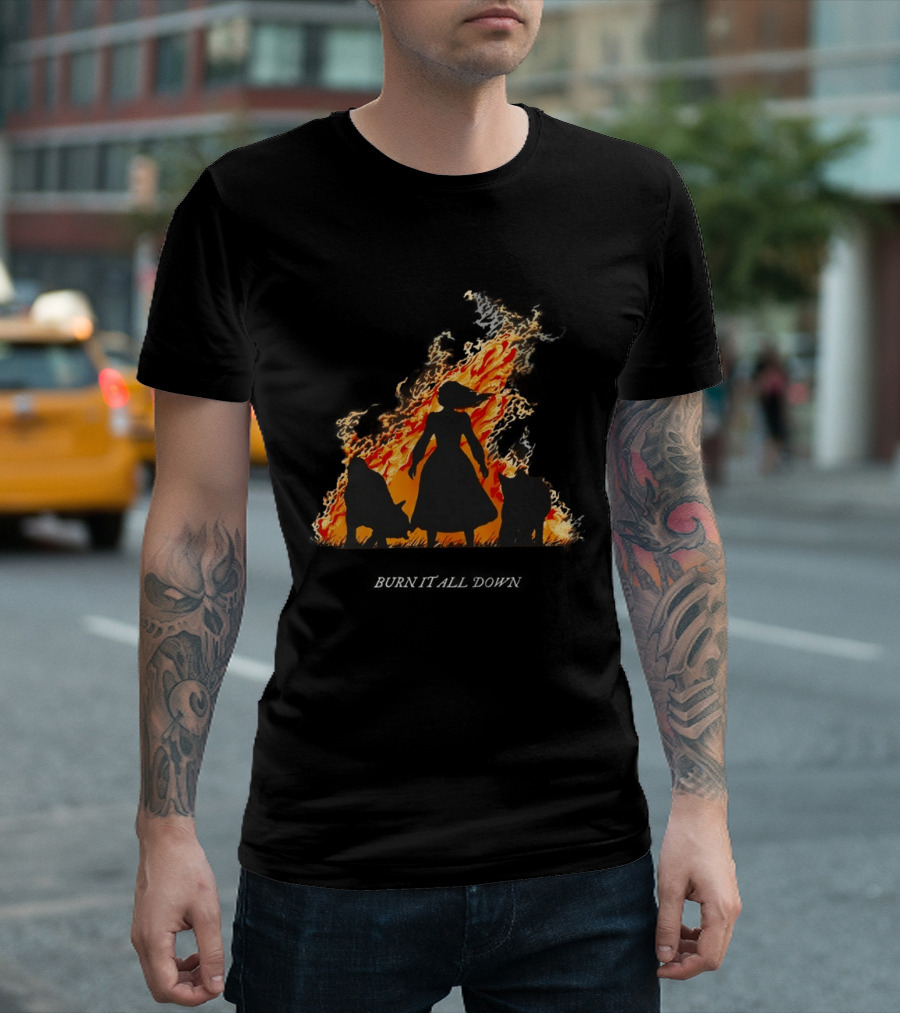 Burn It All Down Matriarchy Flames Woman Wolves T-Shirt