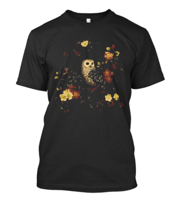 Owl Dark Cottagecore Watercolor Floral Motif T-Shirt