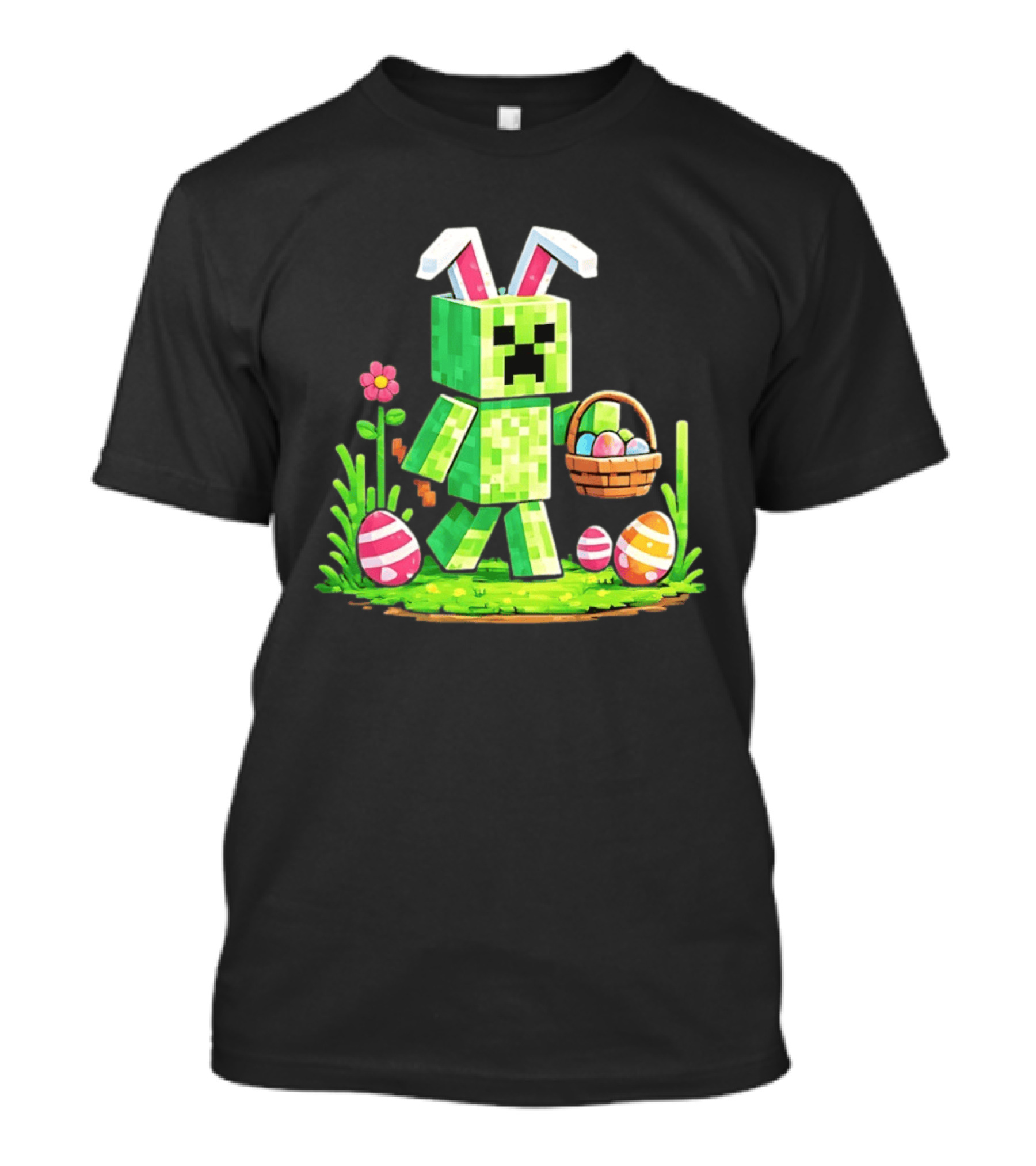 Creeper Rabbit Ears Easter Egg Hunt Gamer Pixel T-Shirt