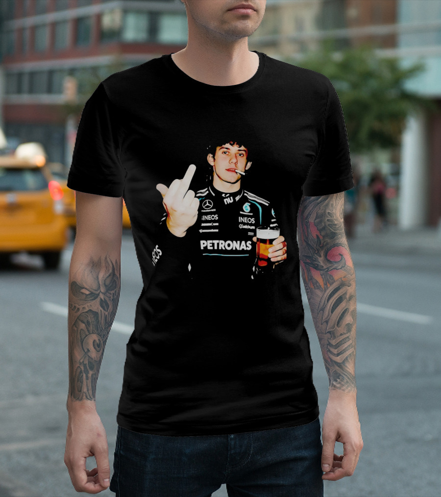 Kimi Antonelli F1 Petronas Mercedes Smoking Beer Middle Finger T-Shirt