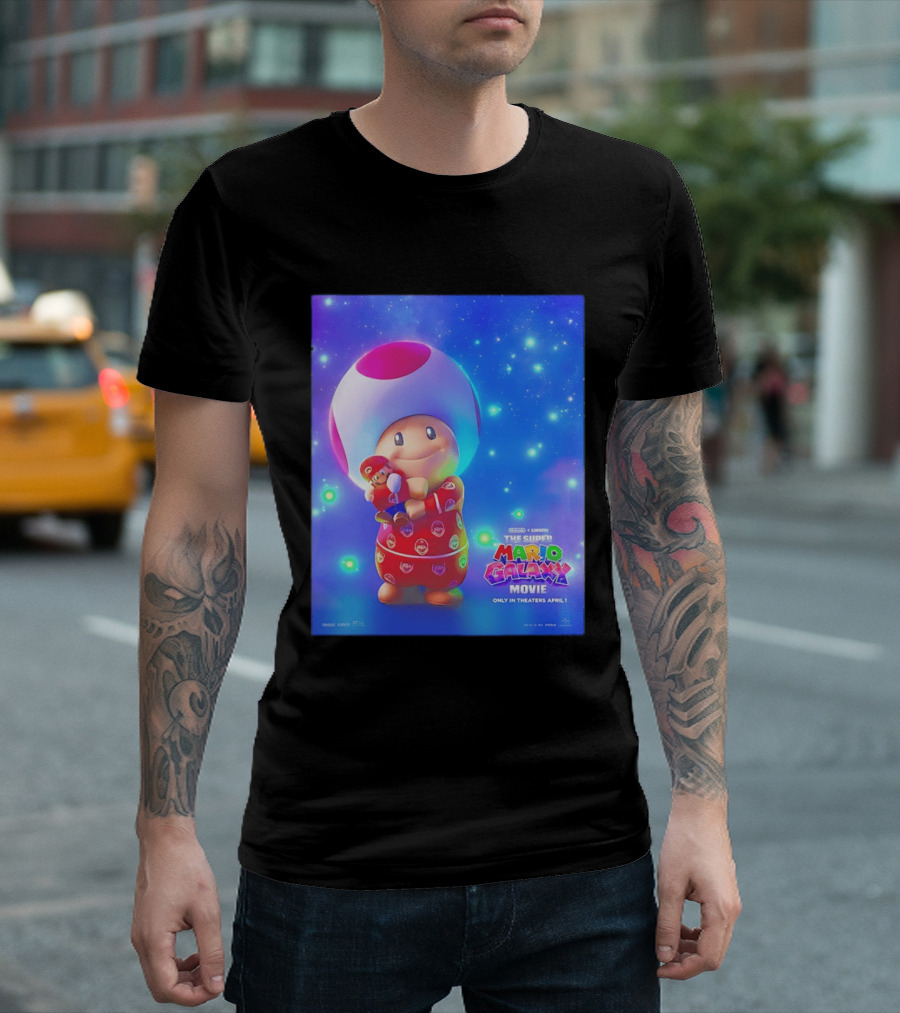 The Super Mario Galaxy Movie Toad Hugging Mario Pajamas Only In Theaters April 1 T-Shirt