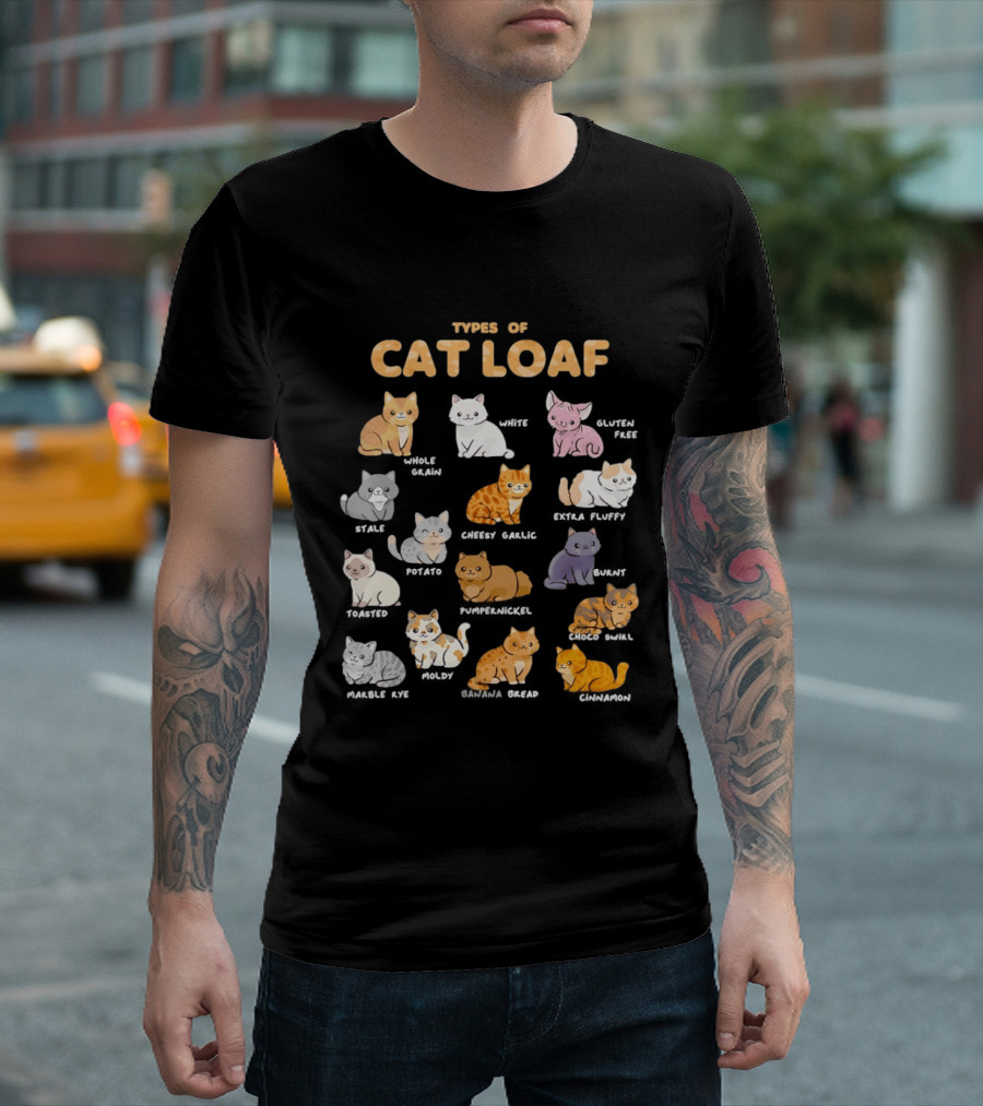 Types Of Cat Loaf Illustrated Cute Feline Varieties T-Shirt