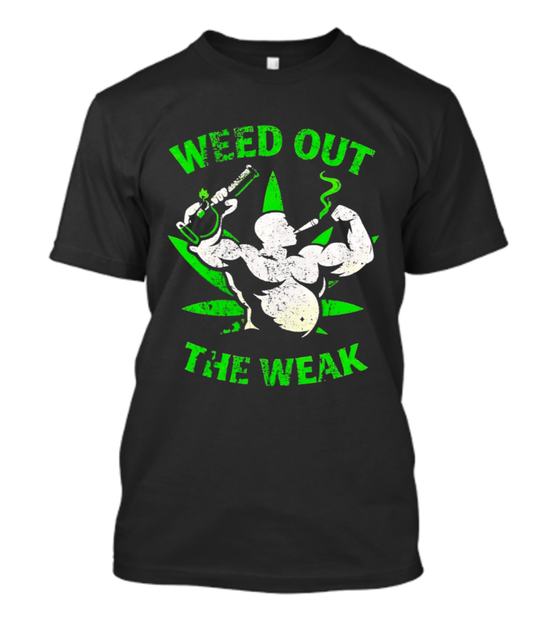 Weed Out The Weak Smoking Muscle Cannabis Leaf T-Shirt