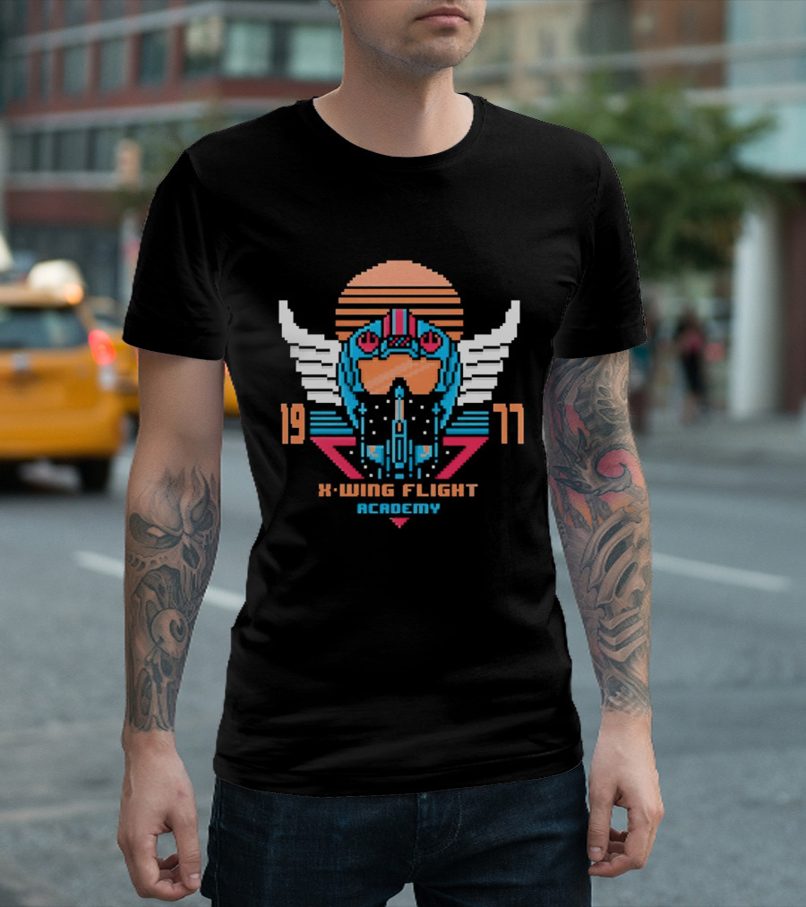 X Wing Flight Academy 1977 Rebel Pilot Pixel Art Starfighter Helmet T-Shirt