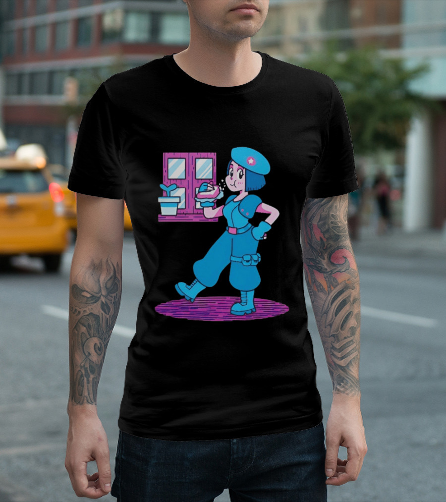 Cartoon Zombie Fighter Holding Plant And Spray T-Shirt