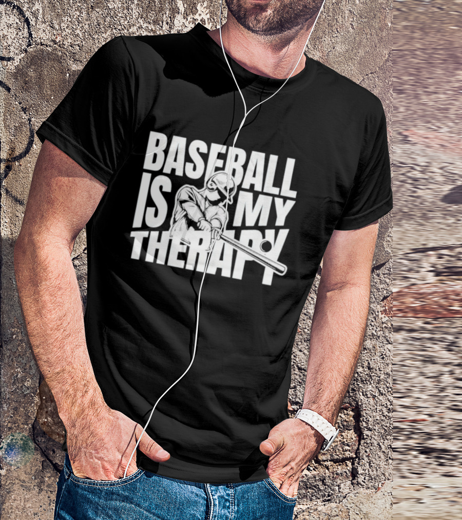 Baseball Is My Therapy Player Hitting Ball T-Shirt