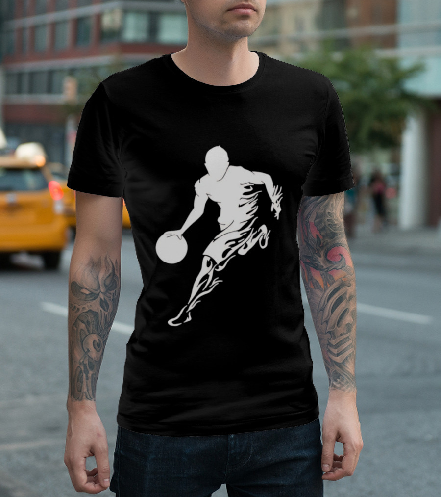 Basketball Player Dribbling With White Flame Motion T-Shirt