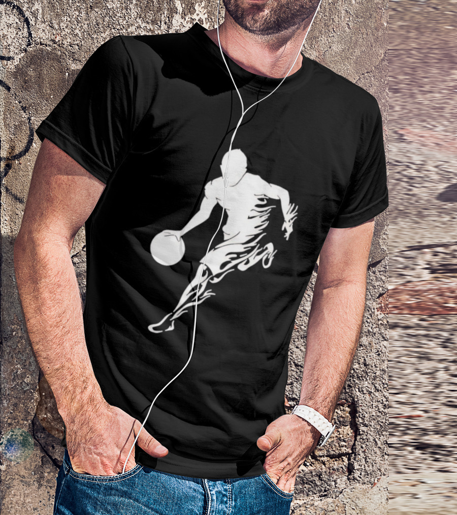 Basketball Player Dribbling With White Flame Motion T-Shirt