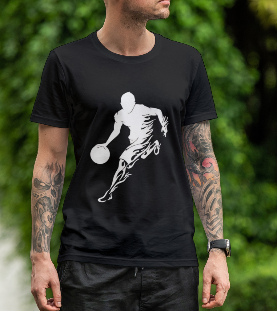Basketball Player Dribbling With White Flame Motion T-Shirt