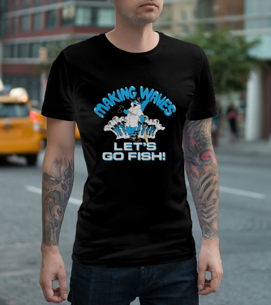 Making Waves Let's Go Fish Billy The Marlin Miami Marlins T-Shirt
