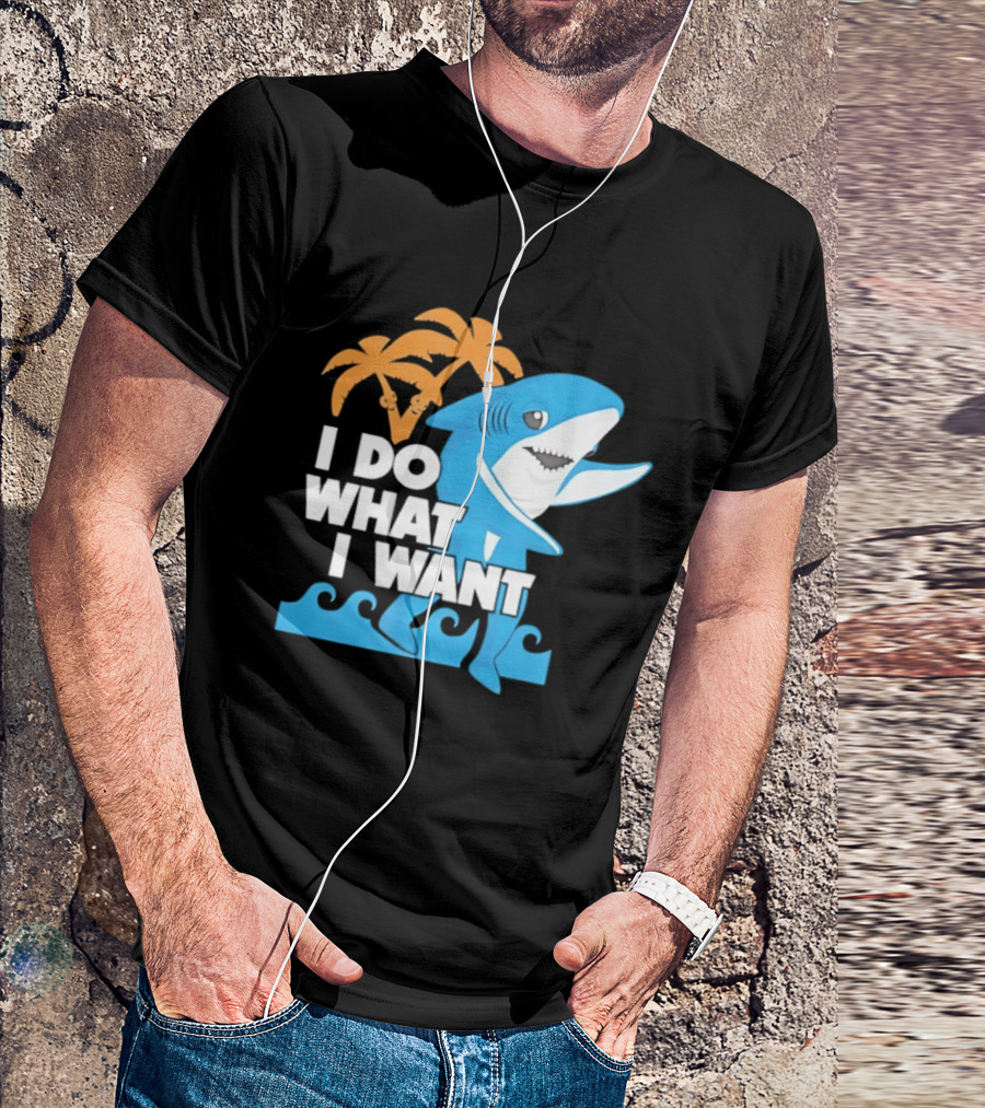 I Do What I Want Shark Palm Tree Sea Waves T-Shirt