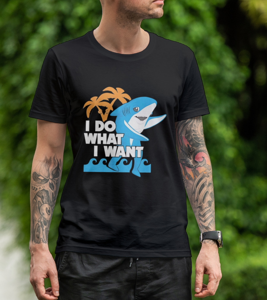I Do What I Want Shark Palm Tree Sea Waves T-Shirt