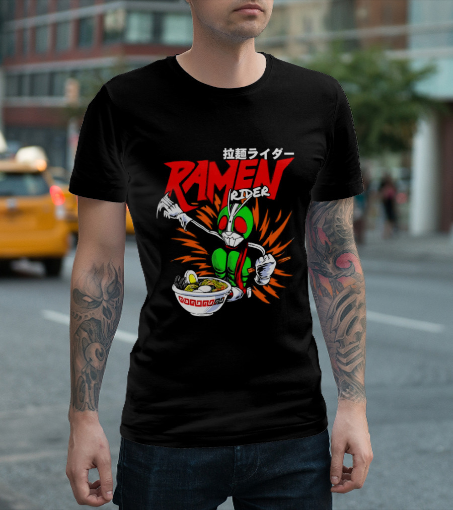 Ramen Rider Japanese Text Meme Funny Bowl Explosion T-Shirt