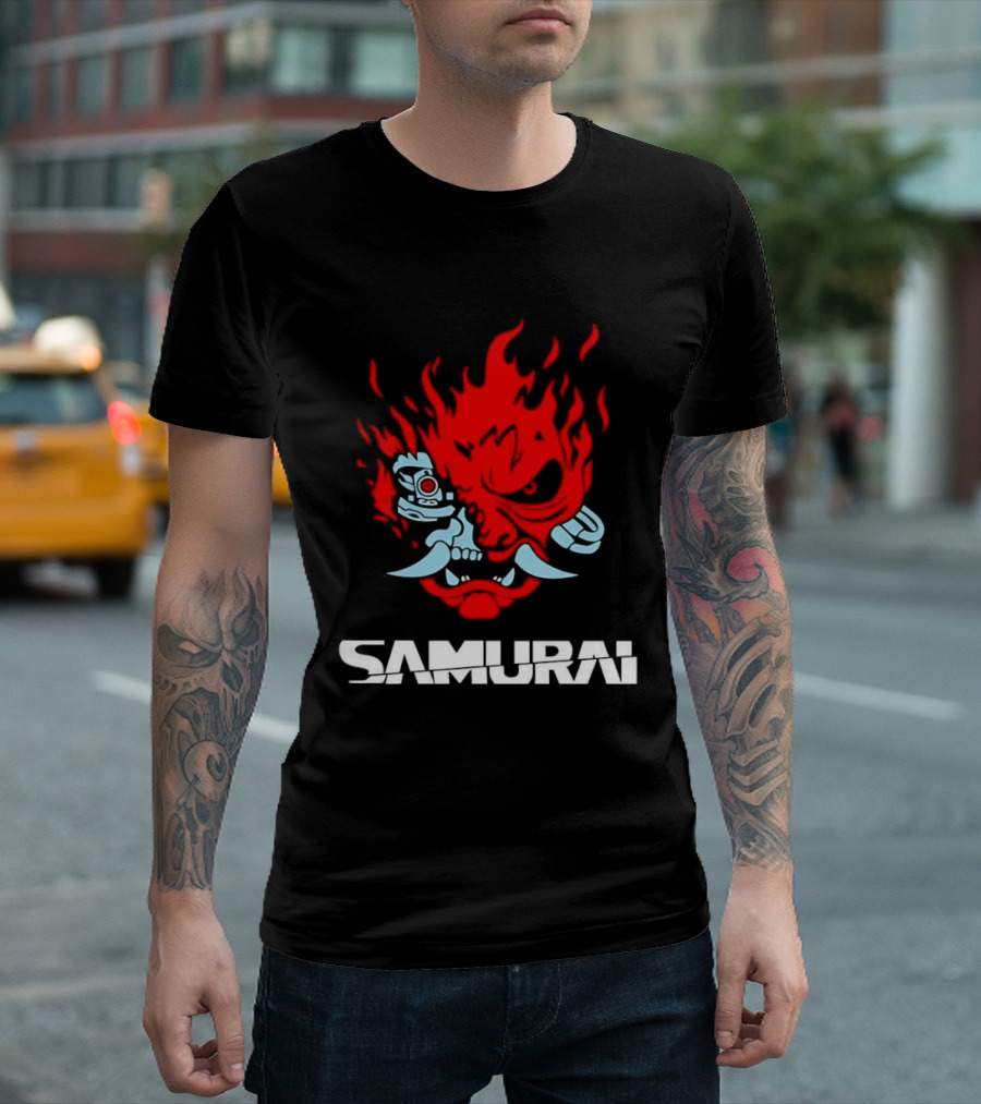 Samurai Japanese Oni Demon Mask Flame T-Shirt