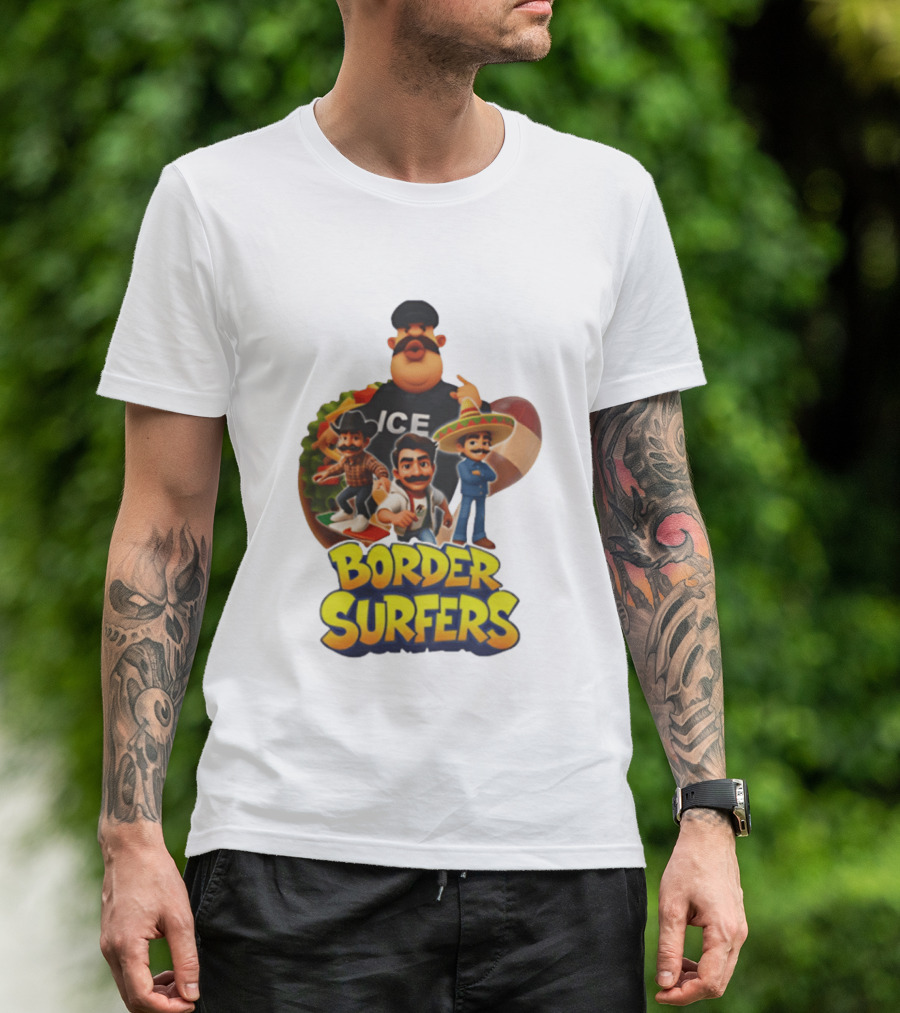 Border Surfers ICE Cartoon Characters Mexican Hat T-Shirt