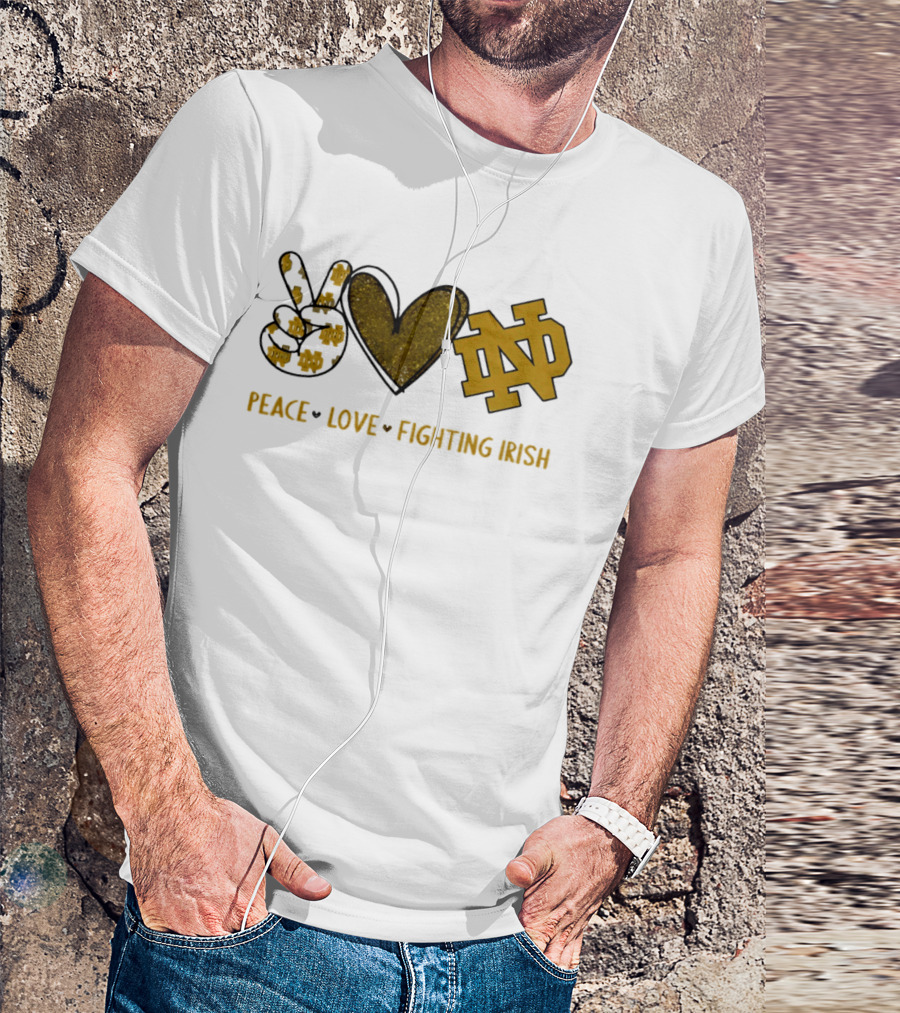 Peace Love Notre Dame Fighting Irish Hand Sign Heart Shape ND T-Shirt