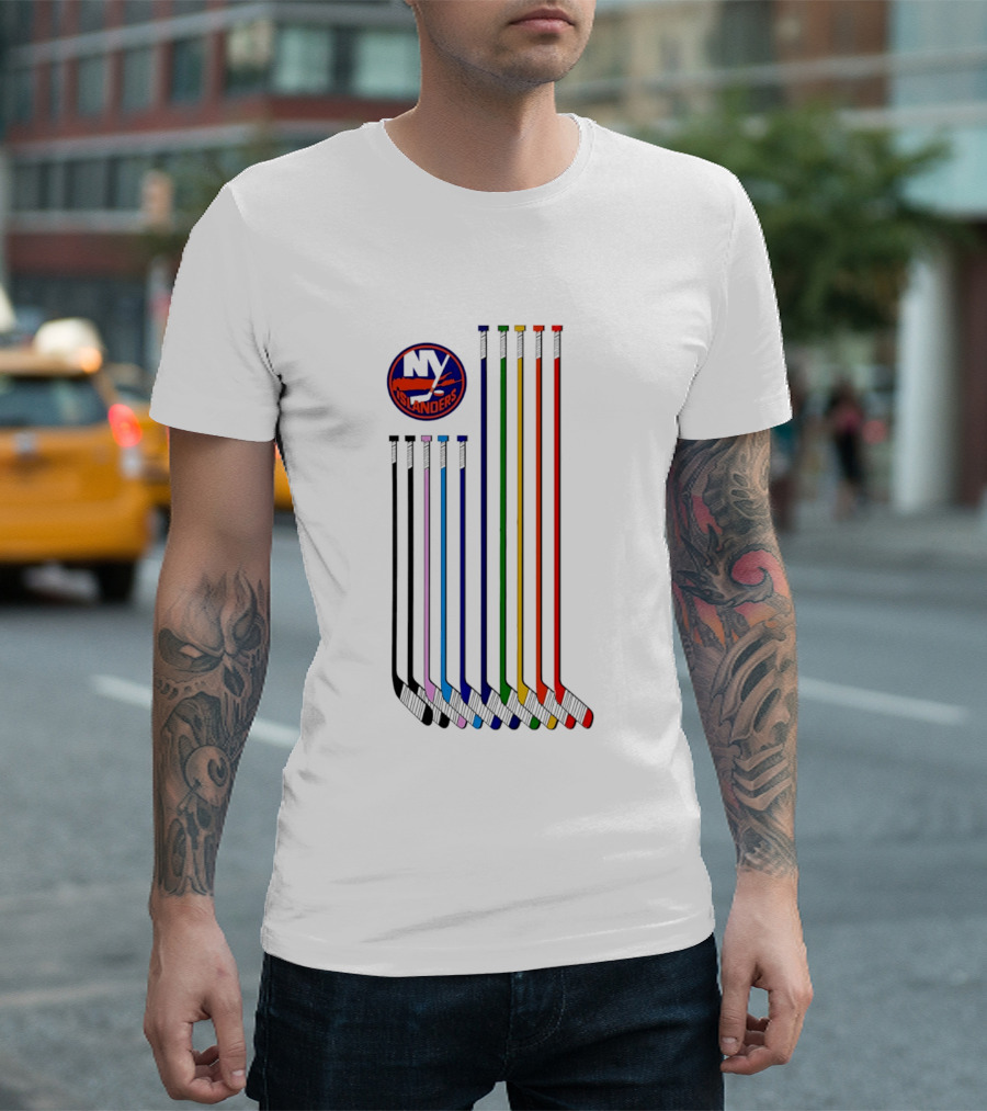 NY Islanders Hockey Pride LGBT Rainbow Sticks T-Shirt