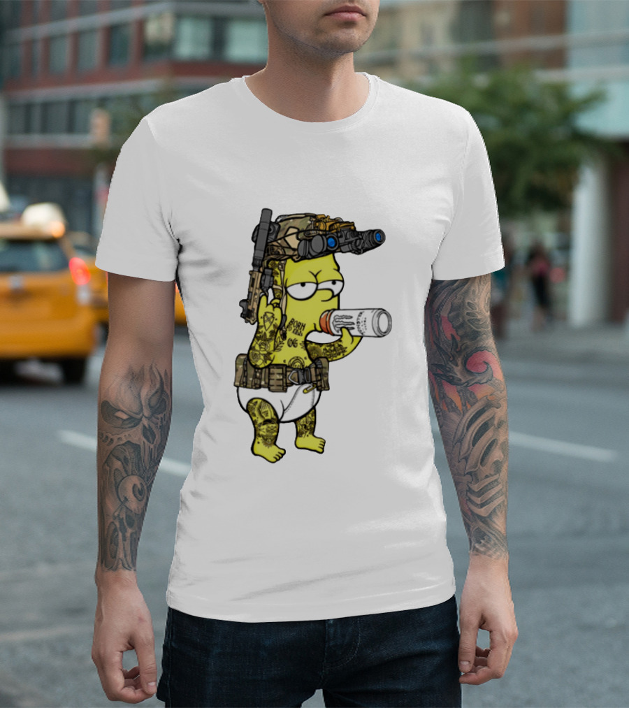 Bart Simpson Tactical Gear Night Vision Tattoo Parody Yung Bart T-Shirt