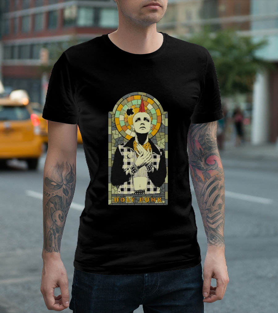 Holy Punk Rock Stained Glass Punk With Mohawk And Plaid Jacket T-Shirt