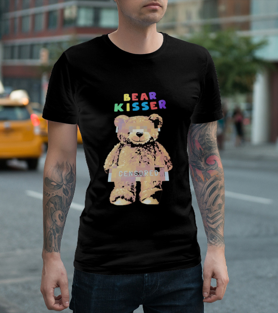 Bear Kisser Censored Pixelated Teddy Bear T-Shirt