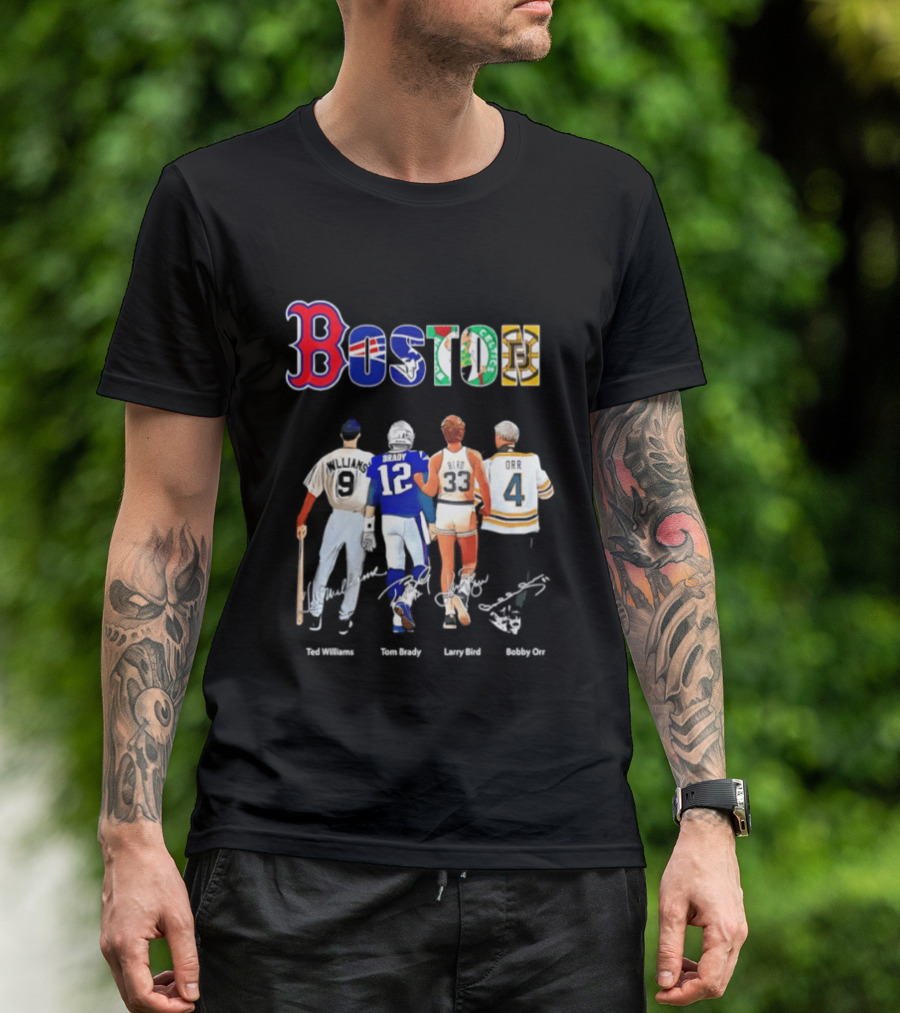 Boston Sports Icons Ted Williams Tom Brady Larry Bird Bobby Orr T-Shirt