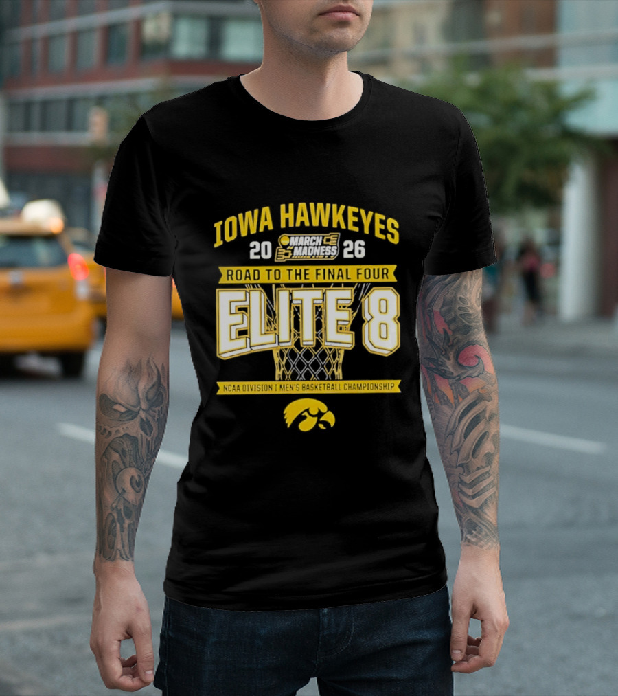 Iowa Hawkeyes 2026 Road To The Final Four Elite 8 NCAA Division I Men's Basketball Championship T-Shirt