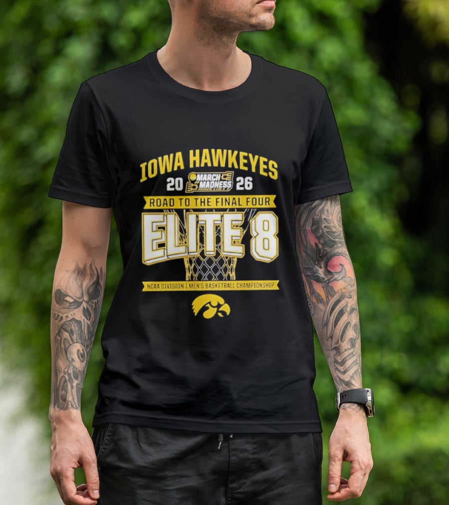 Iowa Hawkeyes 2026 Road To The Final Four Elite 8 NCAA Division I Men's Basketball Championship T-Shirt