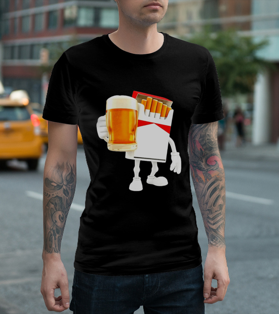 Pack Of Cigs With Beer Drinking Beer Smoking Cigarettes T-Shirt