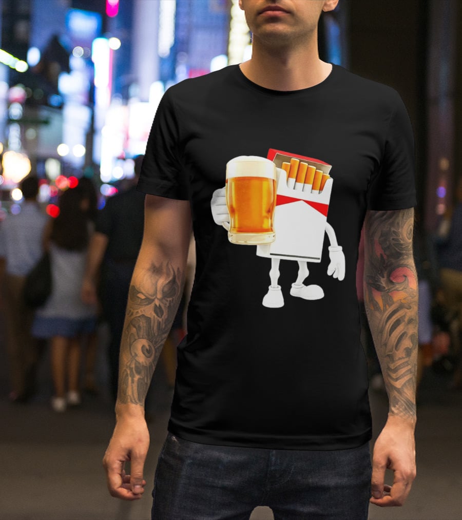 Pack Of Cigs With Beer Drinking Beer Smoking Cigarettes T-Shirt