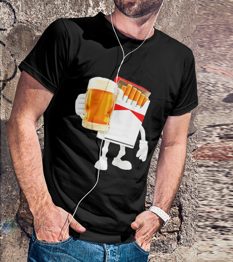 Pack Of Cigs With Beer Drinking Beer Smoking Cigarettes T-Shirt
