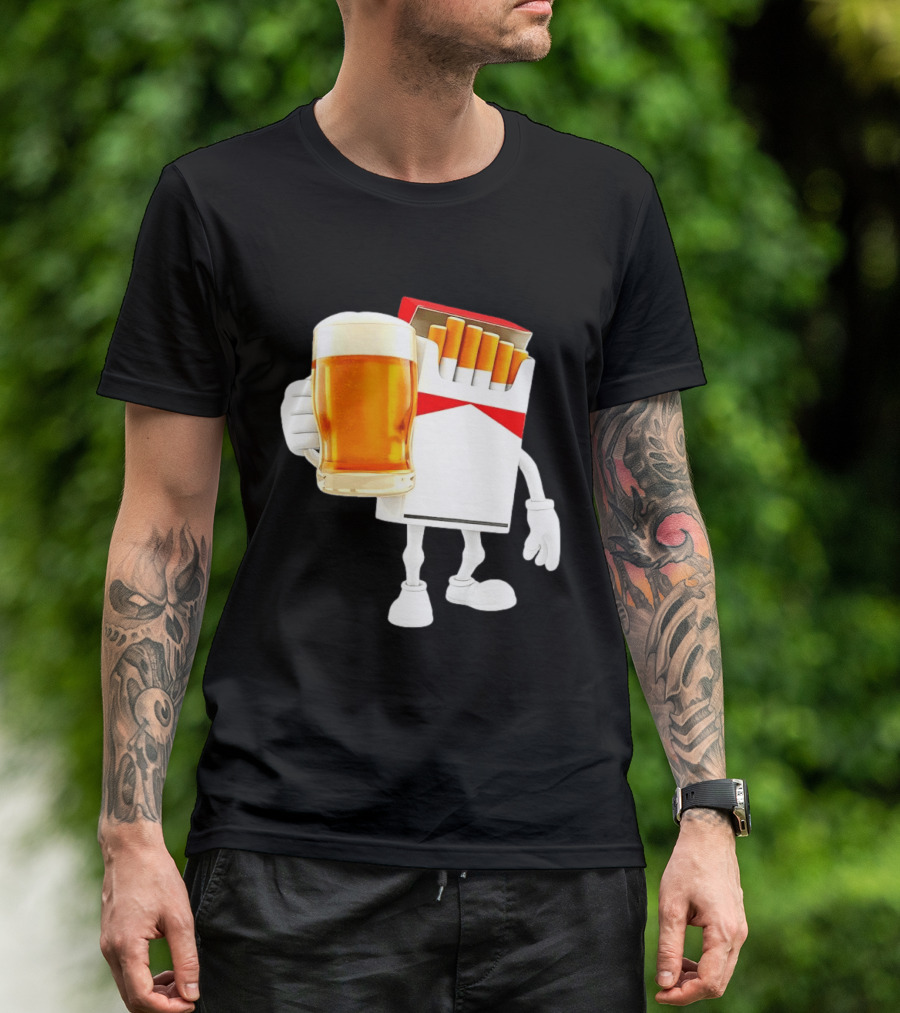 Pack Of Cigs With Beer Drinking Beer Smoking Cigarettes T-Shirt