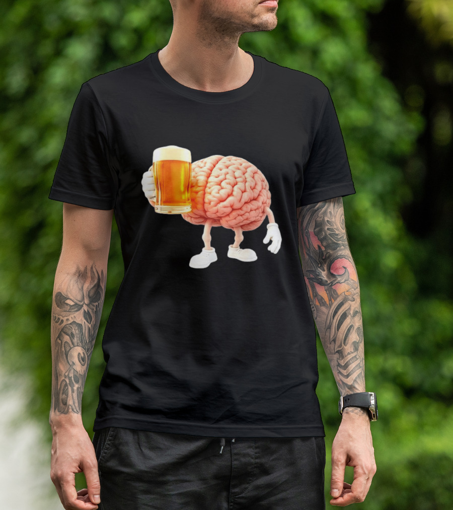 Brain Holding Beer Meme Fun Drinking Humor T-Shirt