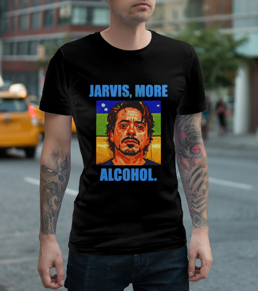 Jarvis More Alcohol Meme Iron Man Portrait Pop T-Shirt
