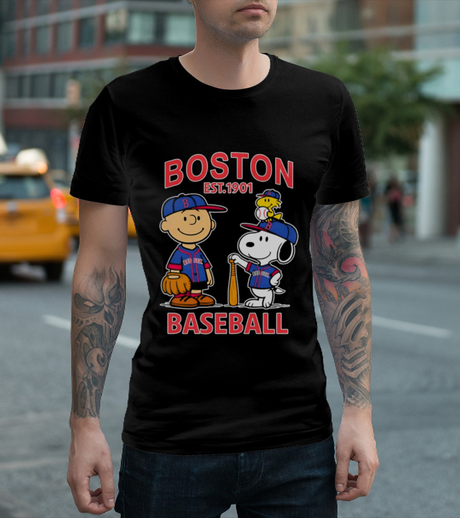 Boston Baseball Charlie Brown Snoopy Red Sox Est 1901 T-Shirt