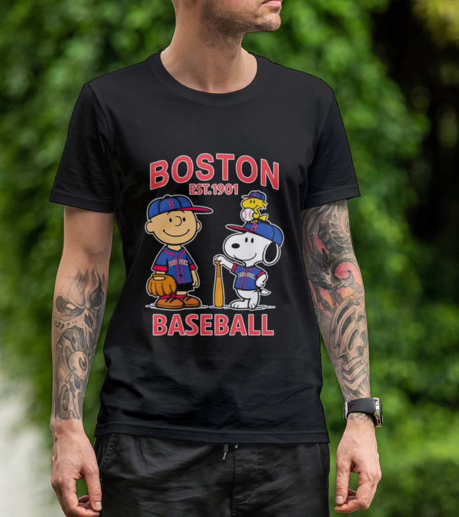 Boston Baseball Charlie Brown Snoopy Red Sox Est 1901 T-Shirt