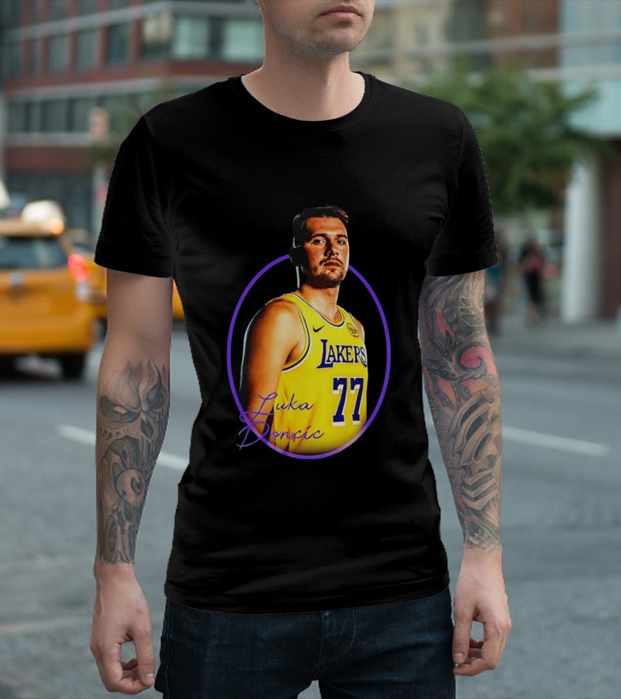 Los Angeles Lakers Luka Doncic 77 Yellow Jersey Image T-Shirt