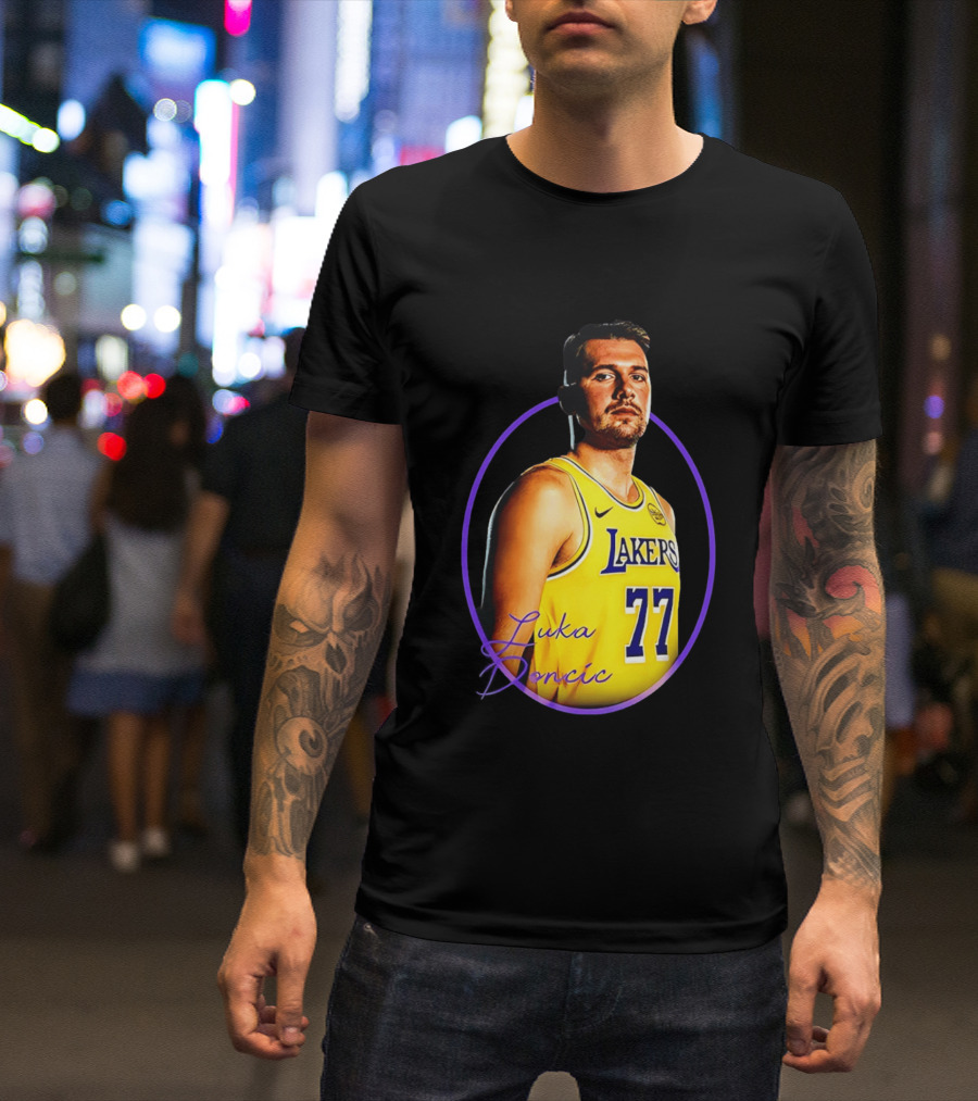 Los Angeles Lakers Luka Doncic 77 Yellow Jersey Image T-Shirt