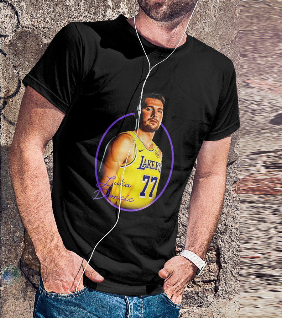 Los Angeles Lakers Luka Doncic 77 Yellow Jersey Image T-Shirt