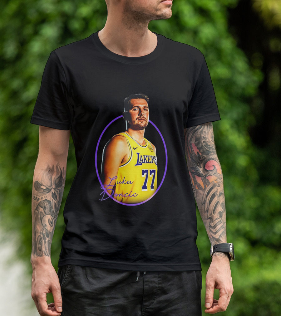 Los Angeles Lakers Luka Doncic 77 Yellow Jersey Image T-Shirt
