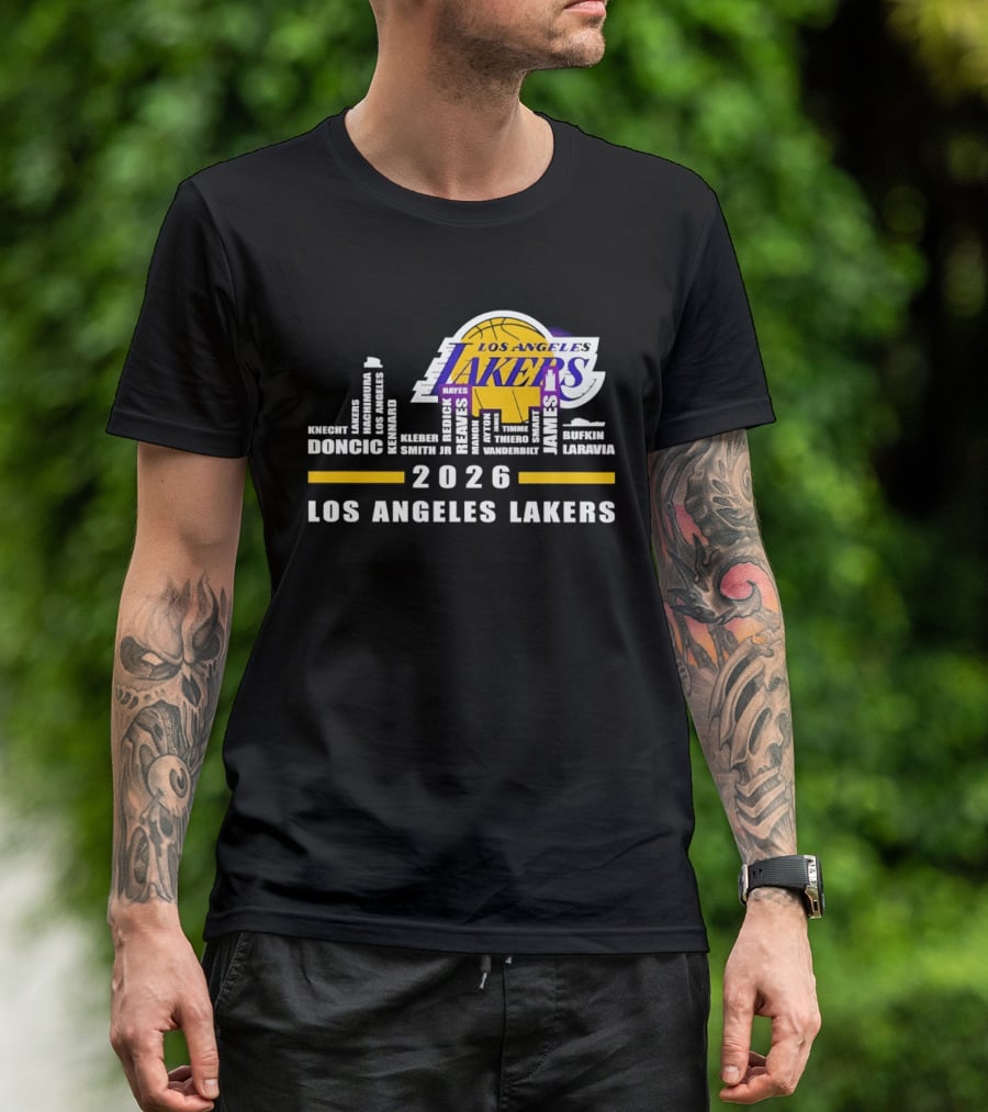 NBA Los Angeles Lakers 2026 Skyline Hayes And Doncic T-Shirt