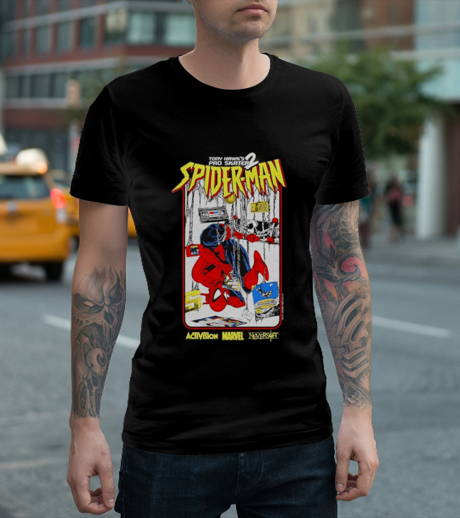 Spider Man Marvel Comics Tony Hawk's Pro Skater 2 Video Game Scene T-Shirt