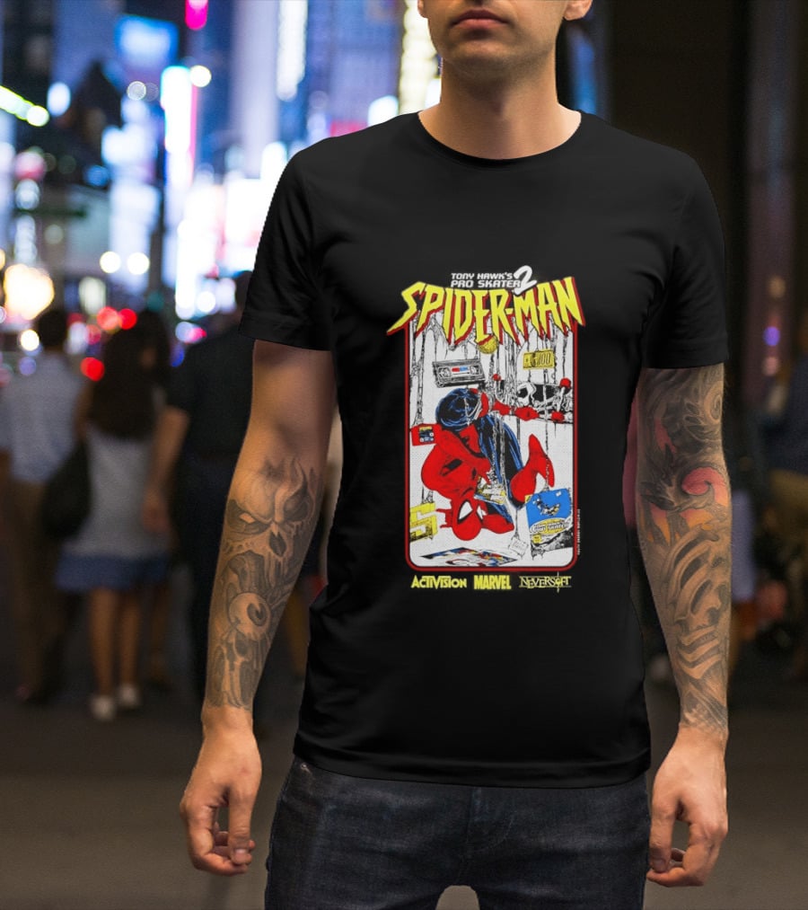 Spider Man Marvel Comics Tony Hawk's Pro Skater 2 Video Game Scene T-Shirt