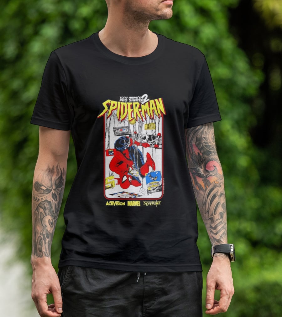 Spider Man Marvel Comics Tony Hawk's Pro Skater 2 Video Game Scene T-Shirt